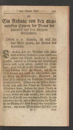 III. Ein Anhang von den angemerckten Spuren der Braut des Lammes aus den Kirchen-Geschichten.