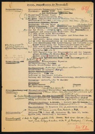 Stadttheater, Bremen: Schriftstück zum Fragebogen für das Handbuch »Das Deutsche Theater«, eine Seite
