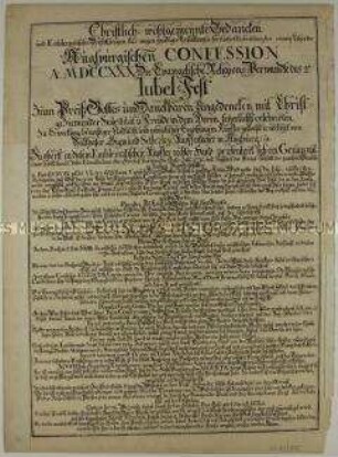 "Christlich-wohlgemeynte Gedancken ..." - Titelseite eines Werkes zum 200. Jahrestag der Augsburger Konfession