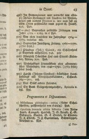 43-47, Programmata et Disputationes. - Manuscripta