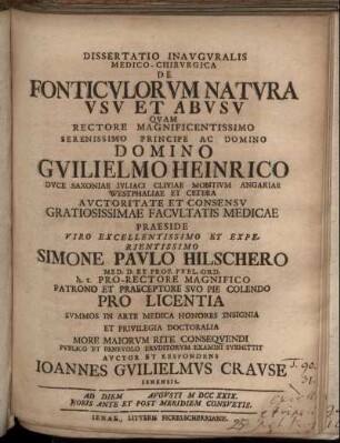 Dissertatio Inavgvralis Medico-Chirvrgica De Fonticvlorvm Natvra, Vsv Et Abvsv