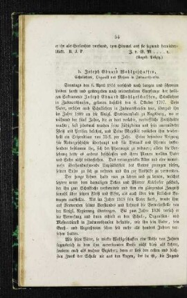 Joseph Eduard Wohlgeschaffen : Schullehrer, Organist und Meßner in Zusmarshausen ; [Nekrolog]