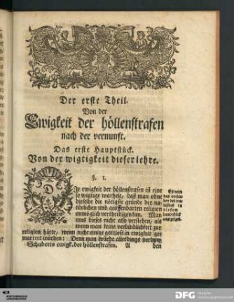 Der erste Theil. Von der Ewigkeit der höllenstrafen nach der vernunft.