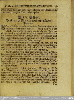 Das X. Capitel. Von denen zu Magdeburg erlittenen Feuers-Brünsten