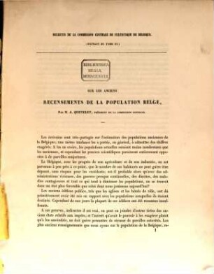 Sur les anciens recensements de la population Belge : (Bulletin de la commission centrale de statistique de Belgique. Extrait de Tome II)