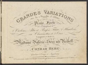 Grandes Variations sur la Marche d'Aline : pour le Piano Forte avec accompagnement de 2 Violons, Alto et Basse, Flûte, 2 Hautbois ou Clarinettes et 2 Cors ; Oeuv: 18