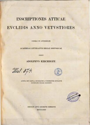 Inscriptiones Graecae, 1. Inscriptiones Atticae anno Euclidis vetustiores