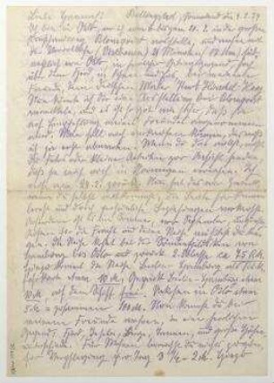 Brief von Kurt Schwitters an Hannah Höch. Billingstad