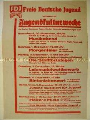 Veranstaltungsplakat der FDJ zur Jugendkulturwoche in Erfurt