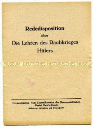 Rededisposition der KPD für drei Schulungsvorträge