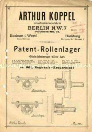 Patent-Rollenlager für Gleisfahrzeuge aller Art.