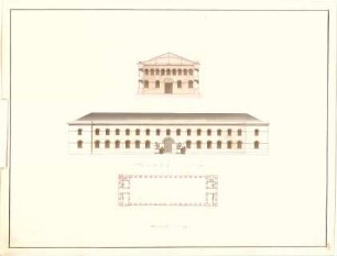 Gärtner, Friedrich von; München; Reitschule - Grundriss, Ansicht, Schnitt