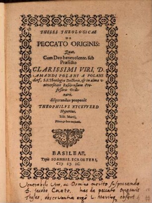 Theses Theologicae De Peccato Originis