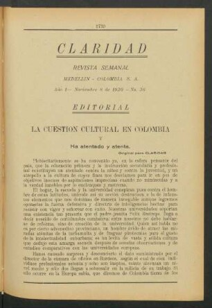 La cuestión cultural en Colombia - [Continuación]