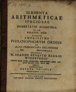 Elementa Arithmeticae Speciosae : dissertatio academica