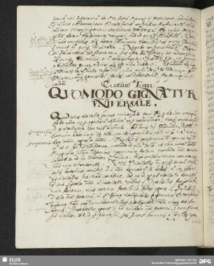 Quaestio Tertia. QVOMODO GIGNATVR VNIVERSALE.
