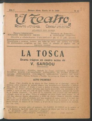 1922004300: La Tosca : drama trágico en cuatro actos