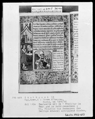 Lateinisches Stundenbuch (Livre d'heures) — Textseite mit zwei Miniaturen, Folio 110verso