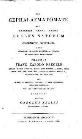 De cephalaematomate, seu sanguineo cranii tumore recens natorum, commentatio inauguralis