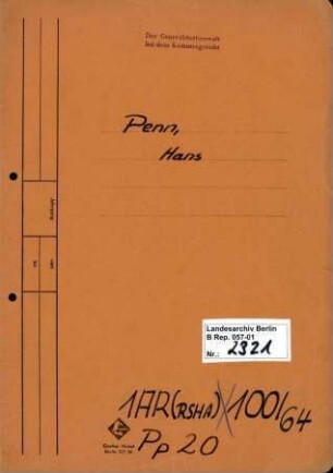 Personenheft Hans Penn (*10.12.1912), SS-Untersturmführer