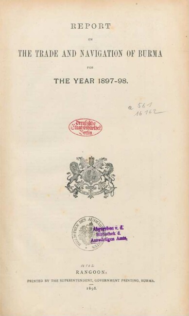 1897/98: Report on the trade and navigation of Burma