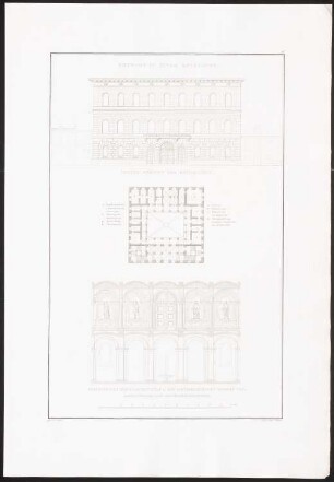 Rathaus: Grundriss, Vorderansicht, Detail (aus: Architektonische Entwürfe aus der Sammlung des Architektenvereins zu Berlin, H.3, 1838)