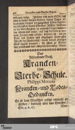 Das Achtzehende Buch. Krancken- Und Sterbe-Schule