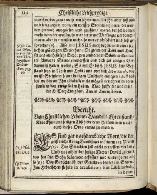 Bericht. Von Christlichen Lebens-Wandel/ Ehrenstand/ Kranckheit und seeligen Abschiede [...]