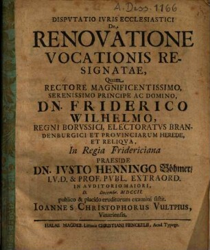 Disp. iuris eccl. de renovatione vocationis resignatae