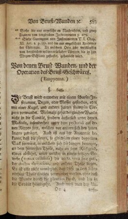 Von denen Brust Wunden, und der Operation des Brust-Geschwüres. §. 645. - §. 675.