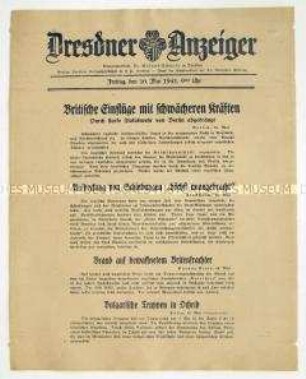 Nachrichtenblatt "Dresdner Anzeiger" u.a. zum Einmarsch bulgarischer Truppen in Ochrid