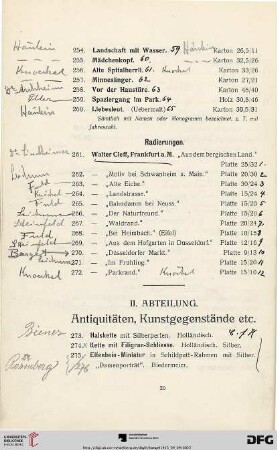 II. Abteilung. Antiquitäten, Kunstgegenstände etc. (Nr. 273-704)