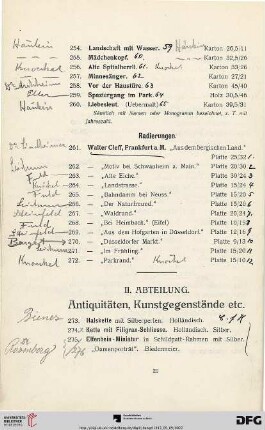 II. Abteilung. Antiquitäten, Kunstgegenstände etc. (Nr. 273-704)