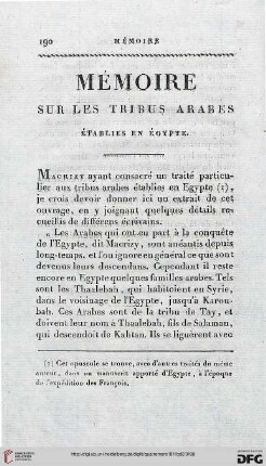 Mémoire sur les tribus arabes établies en Égypte