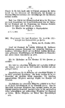 Reglement für das Seminar für deutsche Philologie der Universität zu Halle : [II. Universitäten, etc.]