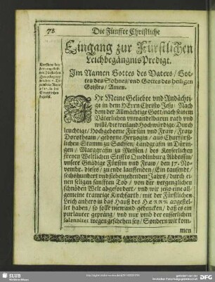 [Die Fünffte Christliche Trost- und Leichpredigt] Fürstliche LeichbegängnisPredigt