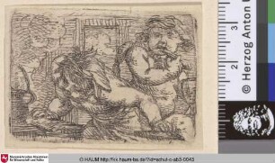 [Zwei nackte Kinder am Herd; Two naked Children]