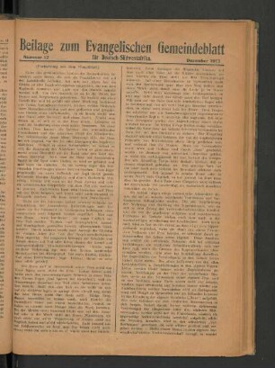 Beilage zum Evangelischen Gemeindeblatt für Deutsch-Südwestafrika. Nummer 12. Dezember 1913