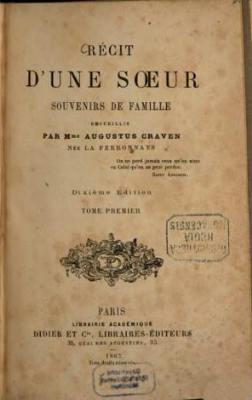 Récit d'une soeur : souvenirs de famille, 1