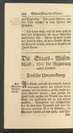 Die Staats-Wissenschaft [...]. Zwölfte Unterredung.