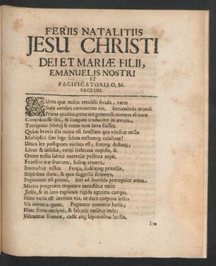 Feriis Natalitiis Jesu Christi Dei Et Mariae Filii ...