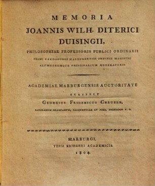 Memoria Ioannis Wilh. Diterici Duisingii