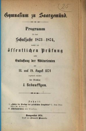 Programm : für das Schuljahr .., 1873/74