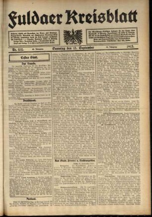 Erste Ausgabe vom Samstag, den 13. September 1913.