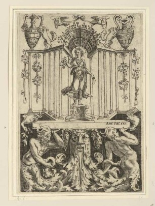 Groteske mit Blattmaske und Pomona