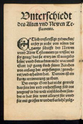 Unterschiedt des Alten und Newen Testaments.