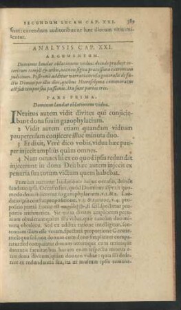 Pars Prima. Dominus laudat oblationem viduae.
