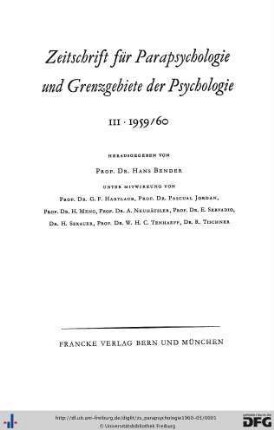 Band 3: Zeitschrift für Parapsychologie und Grenzgebiete der Psychologie