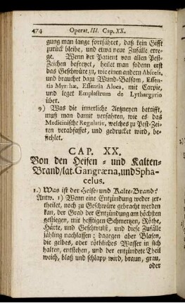 Cap. XX. Von den Heisen- und Kalten-Brand/ lat. Gangræna, und Sphacelsus.