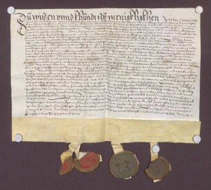 Abt Martin, Prior und Konvent des Klosters Schwarzach vertauschen mit Balthasar Marsteller zwei Tagmatten im Gemeinwald zu Helmlingen.